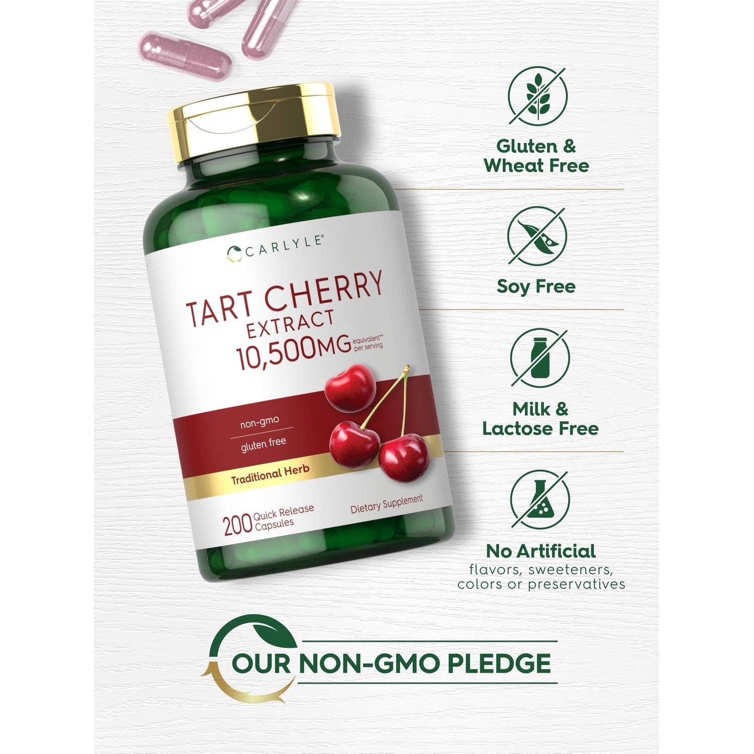 Carlyle Tart Cherry Capsules | 200 Pills | Max Potency | Non-GMO, Gluten Free | Tart Cherry Juice Extract