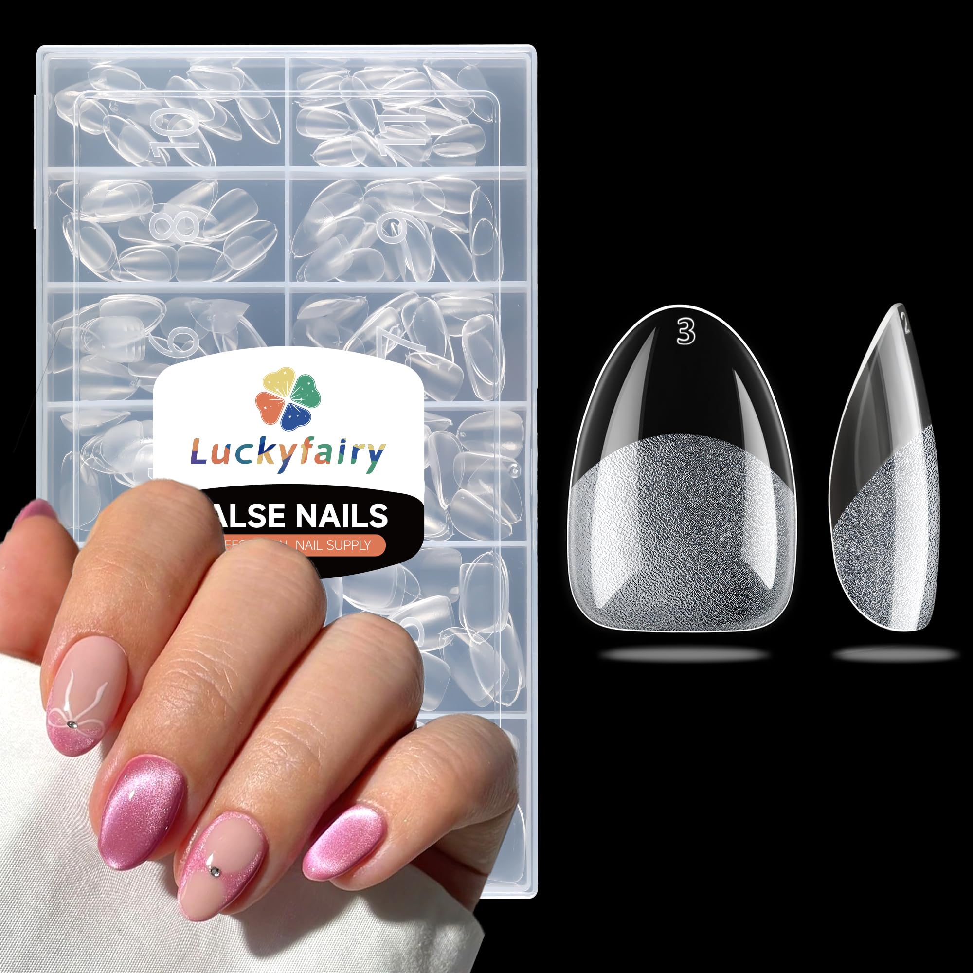 Luckyfairy Extra Short Square Fake Nails, Soft Gel Pre-Shaped Acrylic XS Short Square Nail Tips, Half Matte Full Cover Clear Press on Flase Nail Tips for Nail Extension Home DIY 240pcs/12 Sizes