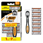 BIC Flex 5 Men's Refillable 5-Blade Razors with 7 Cartridges | Lubricating Strip with Aloe and Vitamin E, Pivoting Head, Precision Edging Blade, 8-Piece Shaving Kit