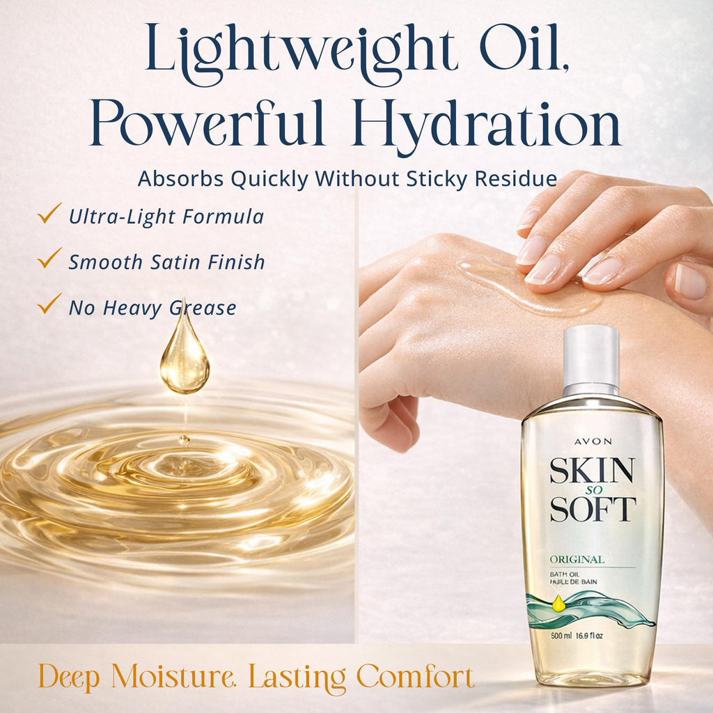 Avon Skin So Soft Original Bath Oil - 16.9 oz - Moisturizing Body Oil | Moisturizing Body Oil with Jojoba Oil, Dry Skin, Hydrating Shower Oil Perfect as an After-Shower Skin Softener for All Adults