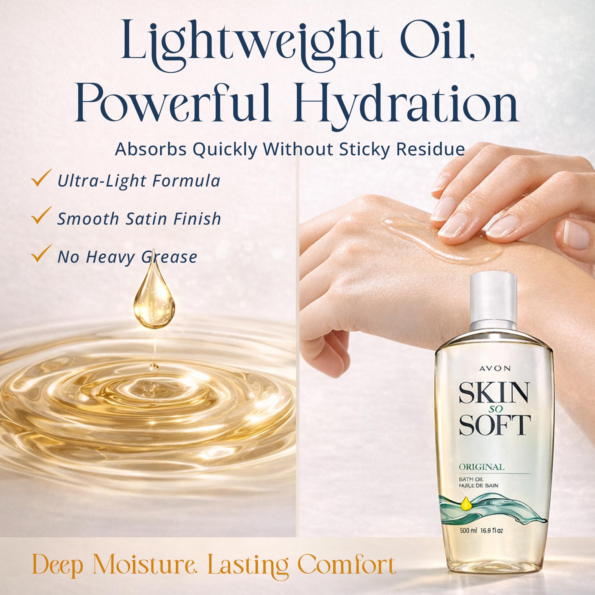 Avon Skin So Soft Original Bath Oil - 16.9 oz - Moisturizing Body Oil | Moisturizing Body Oil with Jojoba Oil, Dry Skin, Hydrating Shower Oil Perfect as an After-Shower Skin Softener for All Adults