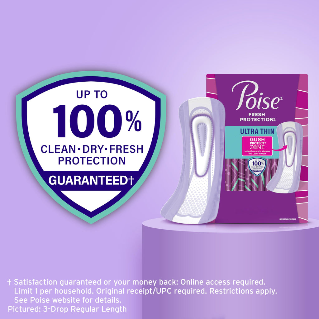 Poise Ultra Thin Incontinence Pads for Women, 5 Drop, Long, 180 ct