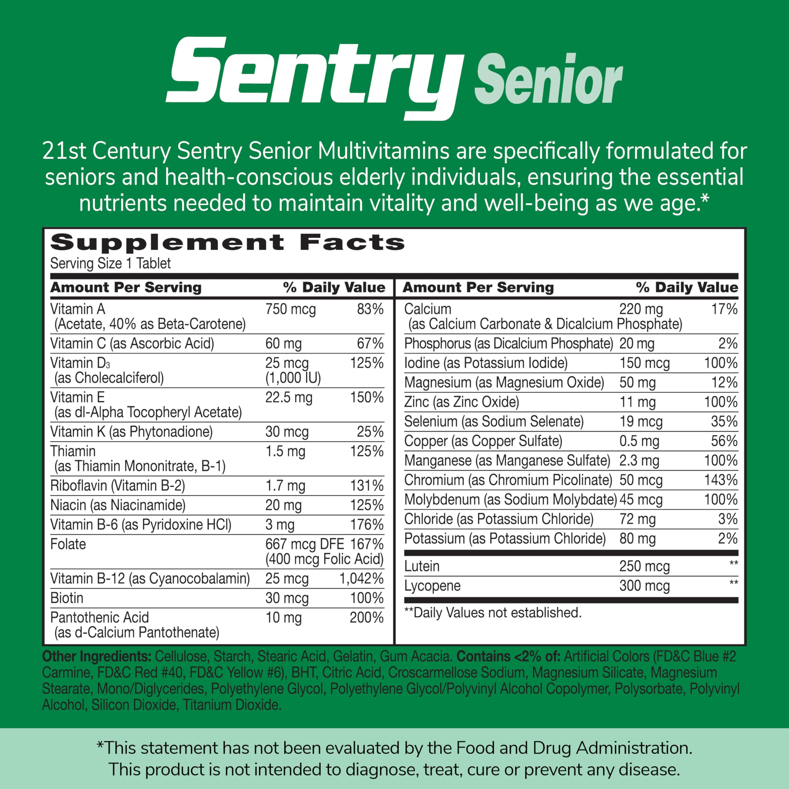 21st Century Sentry Senior Multivitamin, Adults 50+, 265 Tablets | Complete Daily Multivitamin & Multimineral, Compare VS. Centrum® SILVER Adults, Adults 50 Plus, Supports Heart, Eye