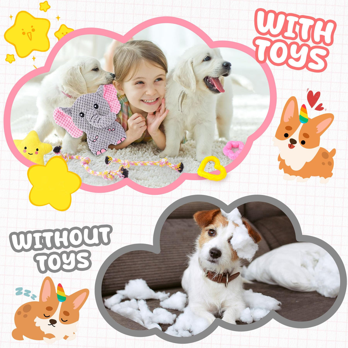 XIUGOAL Pink Puppy Toys - 9 Pack Puppy Chew Toys for Teething, Enrichment Dog Toys for Small Dogs to Keep Them Busy, Squeaky Plush Toy for Boredom