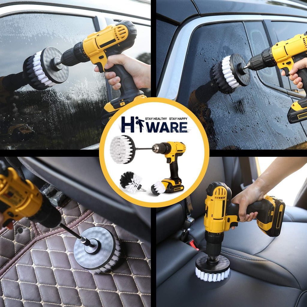 Buy now Hiware 4 Pcs Drill Brush Car Detailing Kit with Extend Attachment, Soft Bristle Power Scrubber Brush Set for Cleaning Car, Boat, Seat, Carpet, Upholstery and Shower Door - White at indiglob india