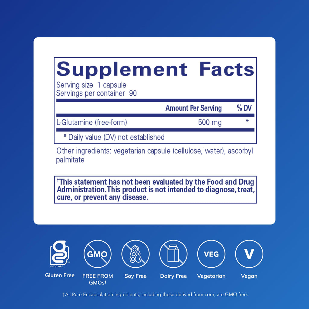 Pure Encapsulations L-Glutamine 500 mg, 90 Capsules | Supplement for Immune and Digestive Support, Gut Health and Lining, Metabolism, and Muscle Support*