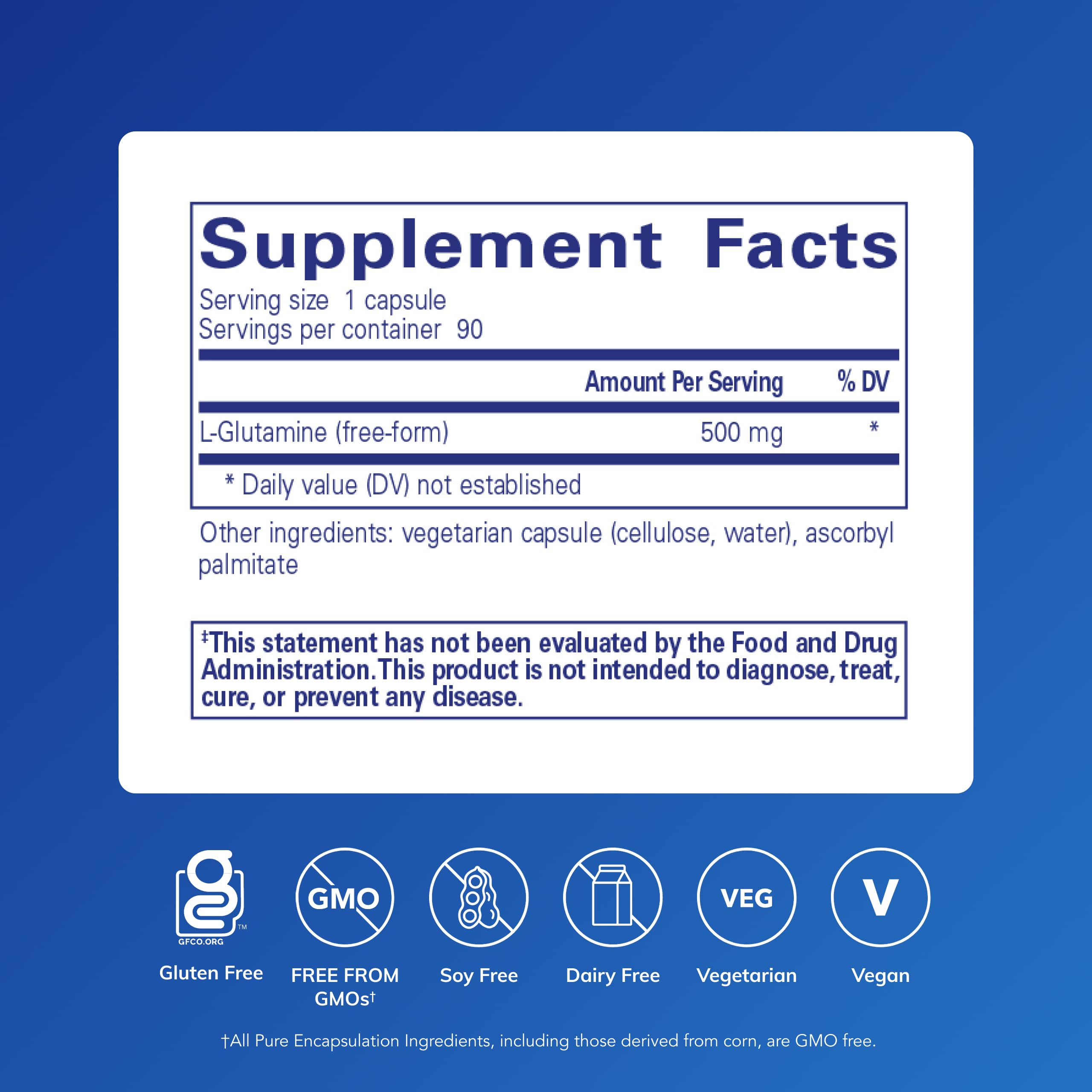 Pure Encapsulations L-Glutamine 500 mg, 90 Capsules | Supplement for Immune and Digestive Support, Gut Health and Lining, Metabolism, and Muscle Support*