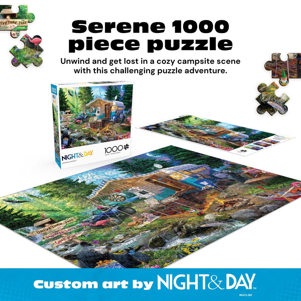 Buy now Buffalo Games - Mountain Retreat - Jeff Haynie - 1000 Piece Jigsaw Puzzle for Adults, Challenging and Colorful Camping Scene, Precision-Cut Pieces, Includes Full-Color Poster at indiglob india