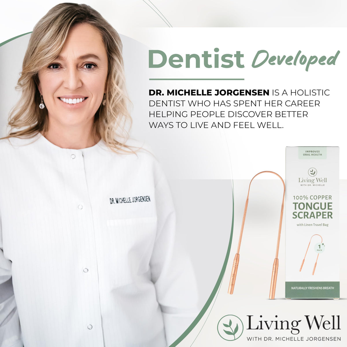 Living Well with Dr. Michelle Copper Tongue Scraper for Adults & Kids
