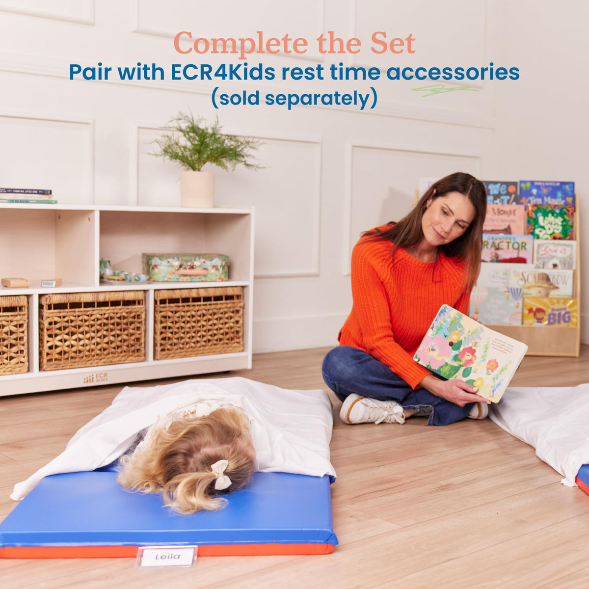 ECR4Kids Premium Folding Rest Mat, 3-Section, 2in, Sleeping Pad, Blue/Red