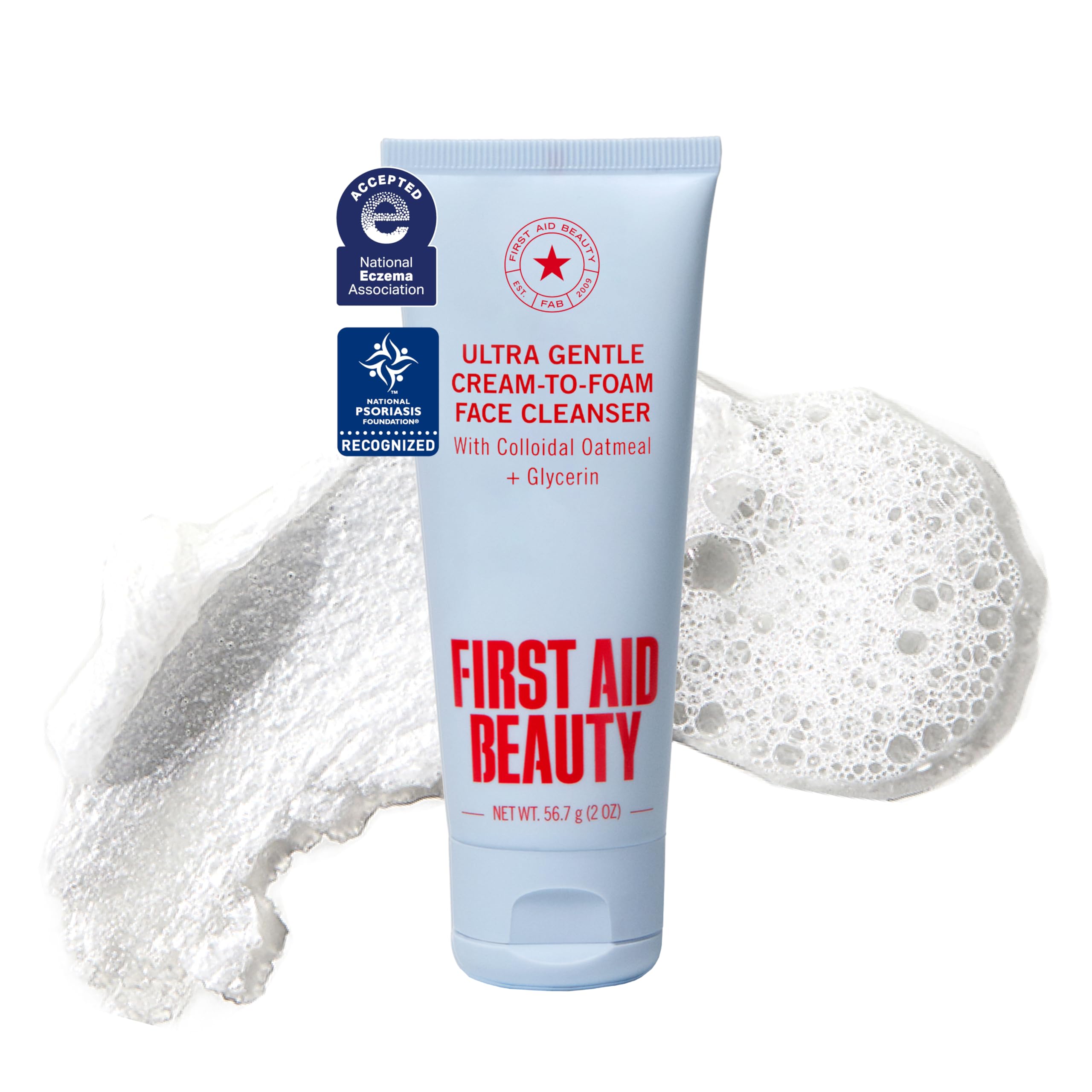 First Aid Beauty Ultra Gentle Cream-to-Foam Facial Cleanser,Makeup Removing Face Wash with Colloidal Oatmeal & Glycerin, Sensitive & Acne-Prone Skin