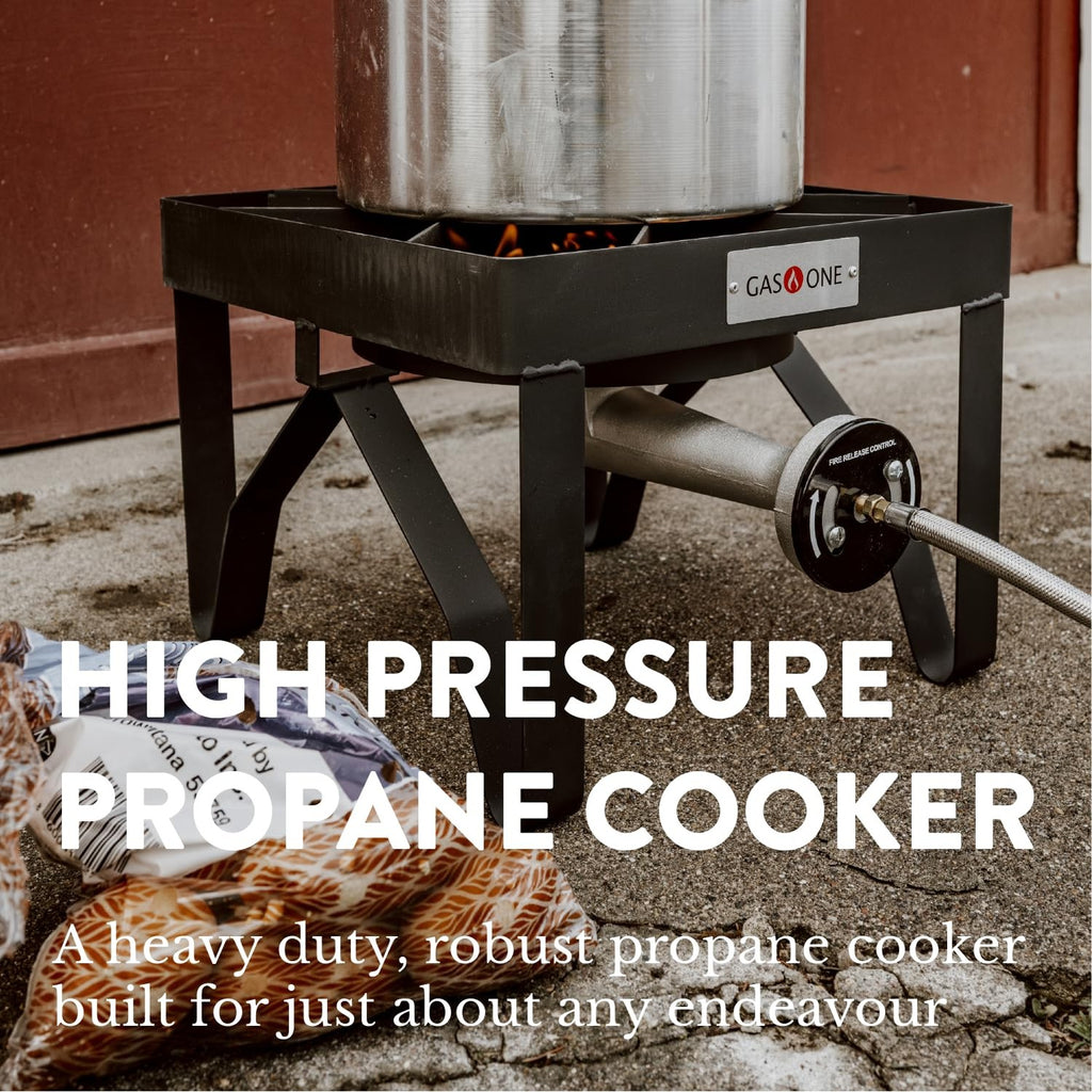 GasOne 200K BTU Propane Burner – Heavy-Duty Propane Stove – Outdoor Burner with Adjustable 0-20Psi Regulator and Steel Braided Hose – Ideal for Home Brewing, Turkey Fry