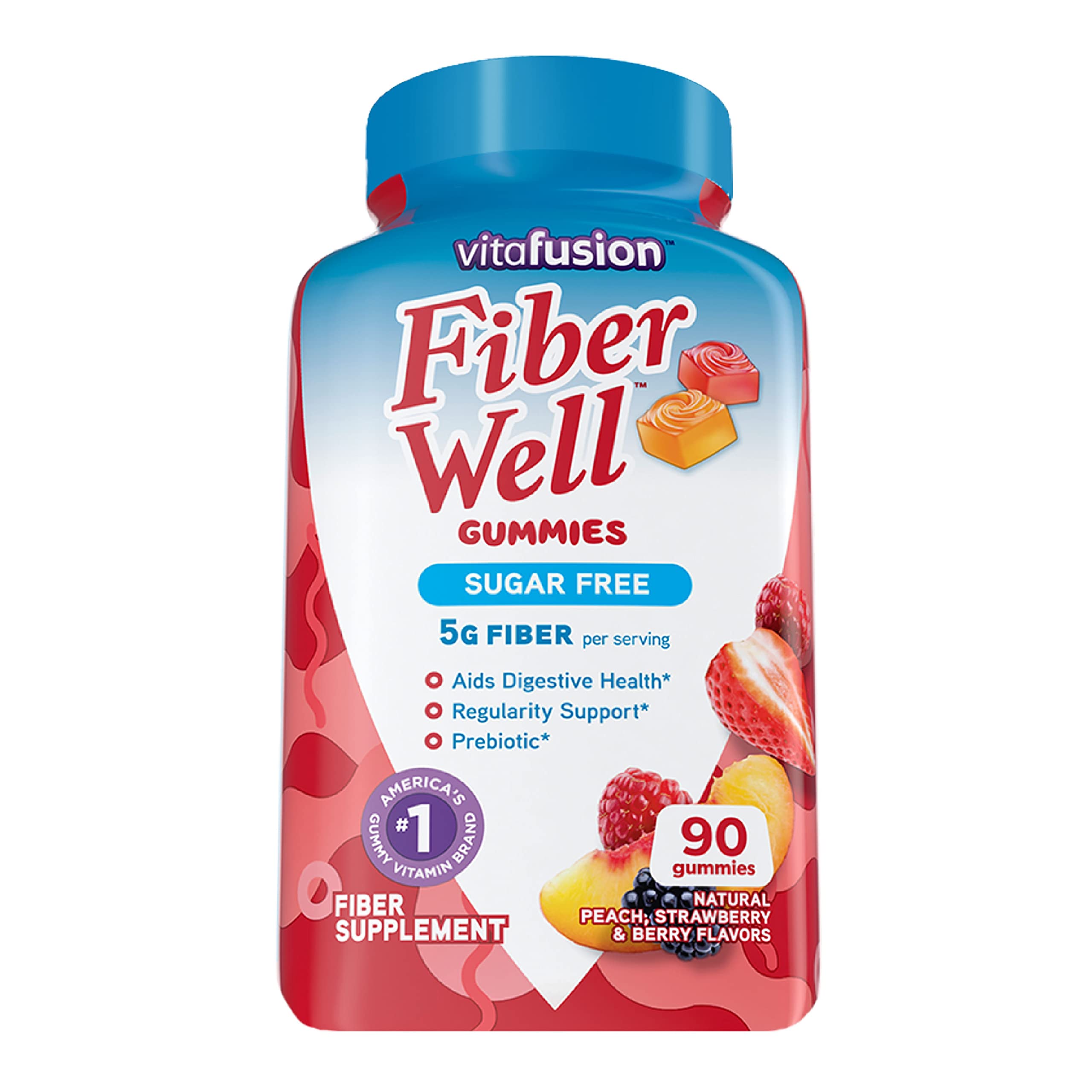 Vitafusion Fiber Well Gummies for GLP-1 Support | 5mg | 90 Count | Sugar Free Adult Gummy | Vitamins For Women & Men | Berry & Peach Flavors | Gluten Free Formula
