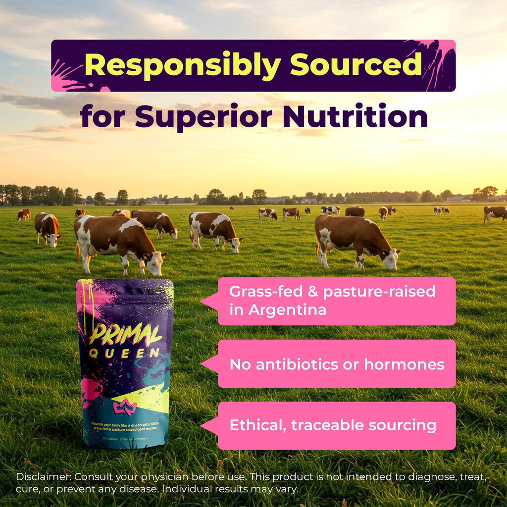 Primal Queen Beef Organ Superfood, Grass-Fed Liver Kidney Heart for Women | Female-Optimized Blend of 6 Pasture-Raised Organs for Hormone Balance, Energy and Vitality; 3rd-Party Tested