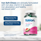 Bariatric Fusion Iron Supplement for Women Anemia | Chewable Iron with Vitamin C | Watermelon Flavored Soft Chew | Gentle on Stomach Ferrous Fumarate for Women and Men | Gluten Free | 60 Count
