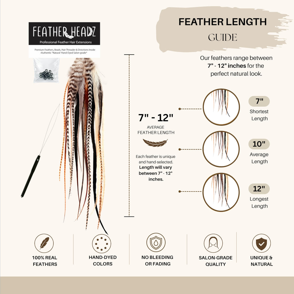 Authentic 21 Natural Color Hair Extensions, 9"-14", made from 100% real feathers with a salon-grade quality.