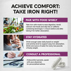 Iron Supplement for Women - Iron 65mg (Ferrous Sulfate 325mg) - 60 Caps | Iron Level & Energy Support - Vitamins C, D3, B6, B12 & Folate - Stomach Friendly, Slow Release, Bioavailable - 60-Day Supply