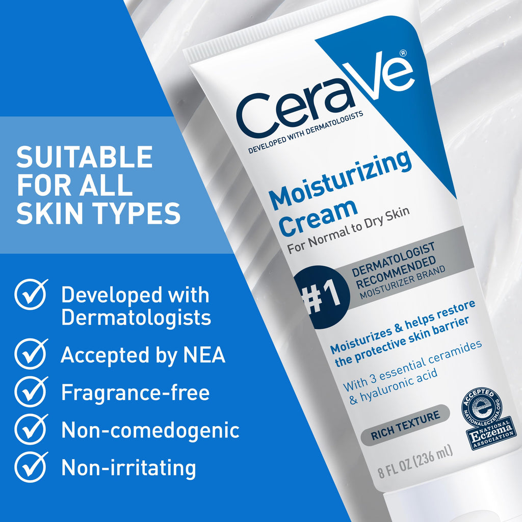 CeraVe Moisturizing Cream, Face Moisturizer & Body Cream, Skin care, 19oz | Hyaluronic Acid For Instant Hydration, Skin Barrier Repair, Ceramide Moisturizer, Fragrance Free, Non-Comedogenic, Daily Use