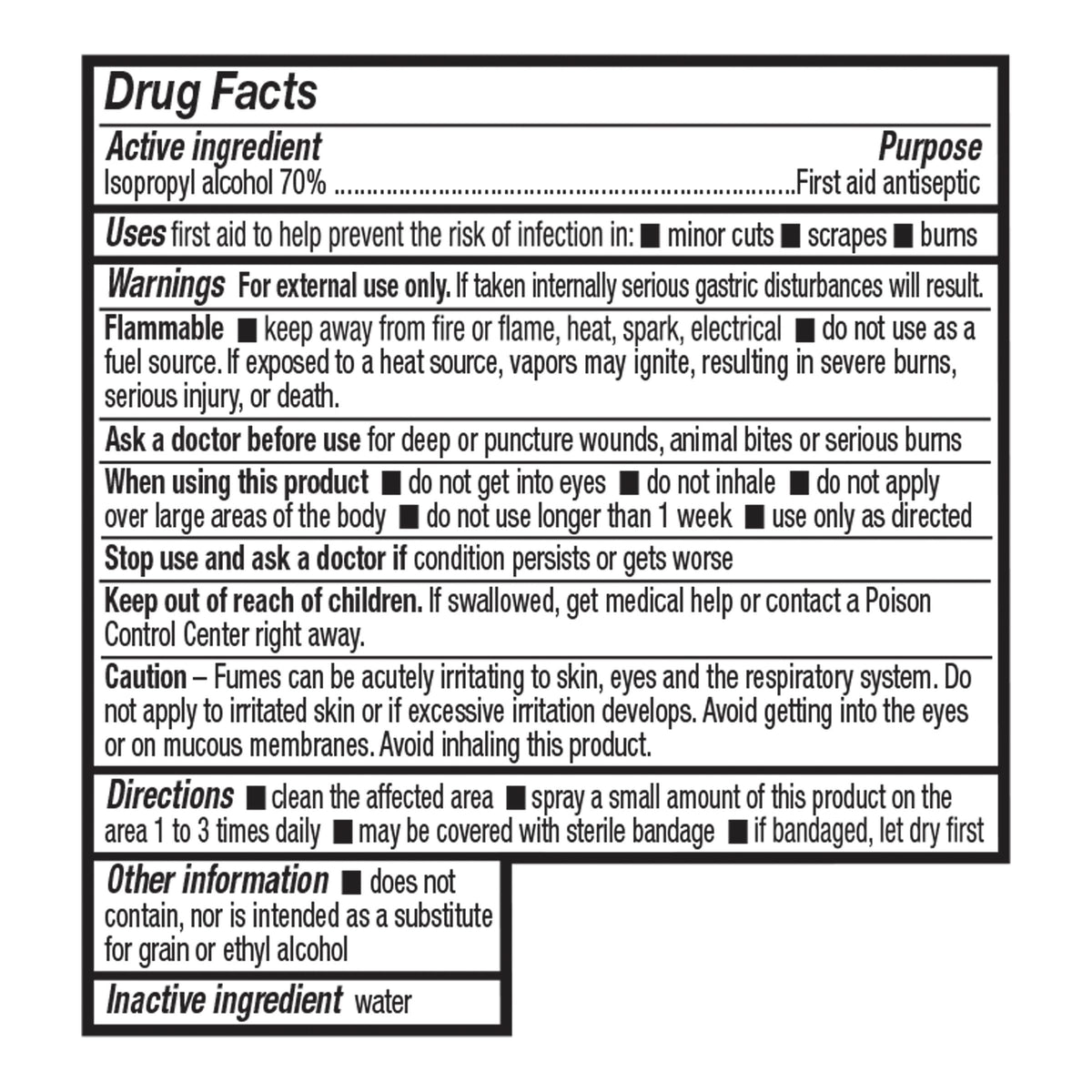 Quality Choice First Aid Antiseptic, 70% Isopropyl Alcohol for Minor Cuts, Scrapes and Burns, Spray, 10 FL OZ