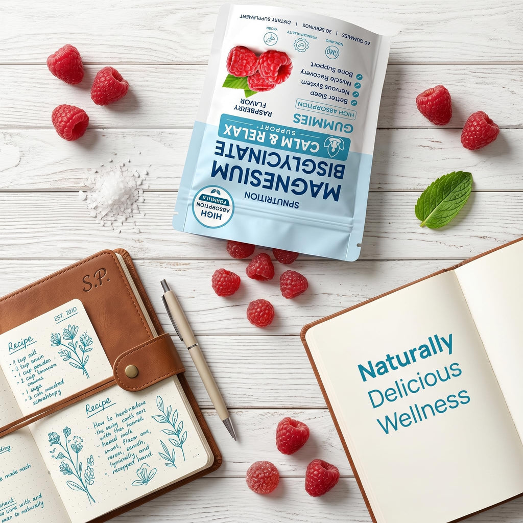 Magnesium Bisglycinate Gummies, 400mg Magnesium Bisglycinate Chelate with Sea Salt & Raspberry Powder, Supports Sleep, Nerve & Muscle Relaxation, Bone Health Support, Vegan, 60 Gummies (1)