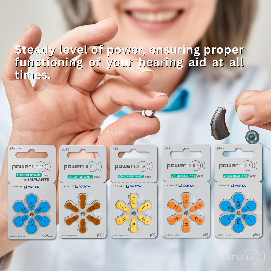 60 Mercury Free Hearing Aid Batteries Size: 675P Cochlear Implant by Power One