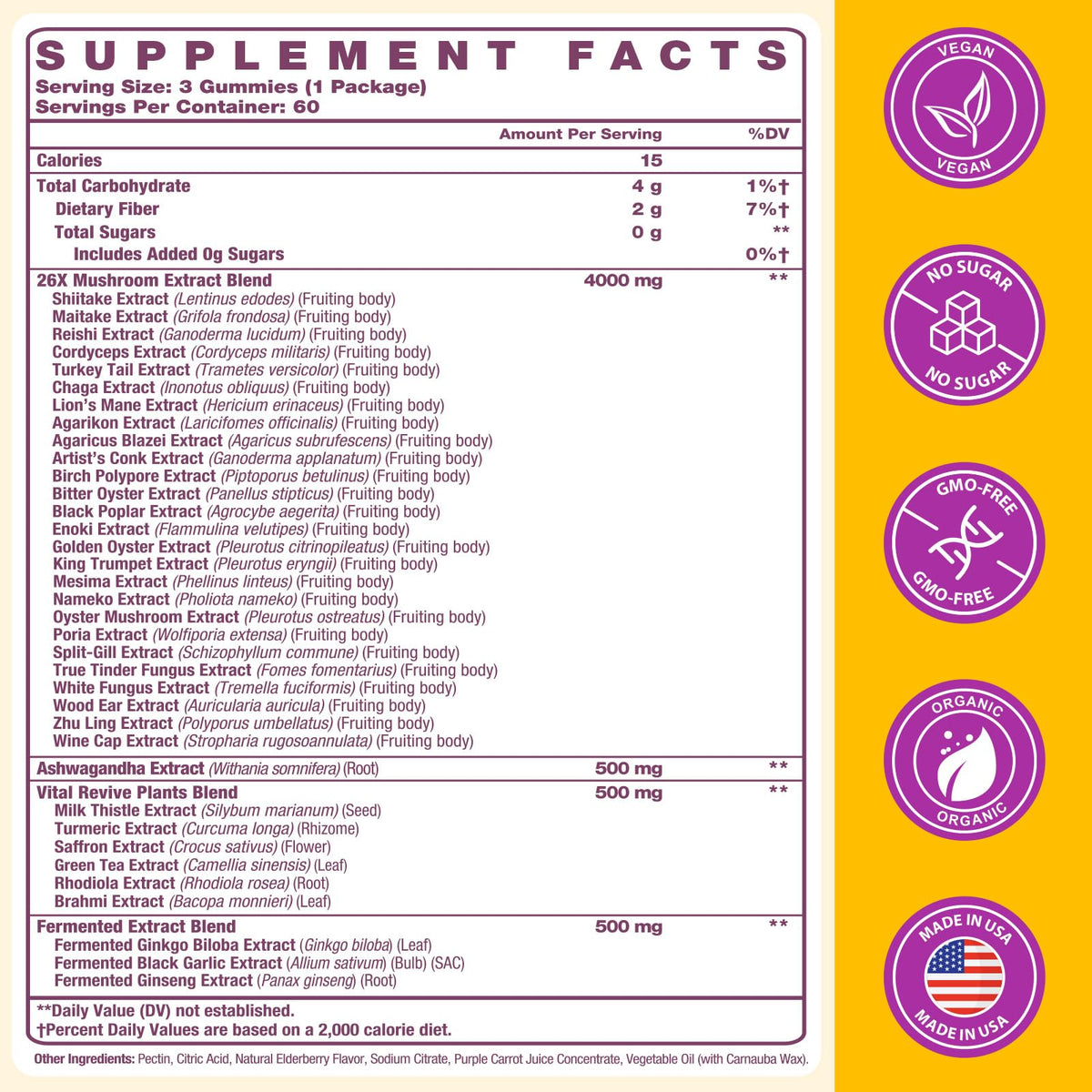 Mushroom Gummies 4000mg, Brain Supplements for Memory and Focus, 26x Mushroom Supplement with Ashwagandha & Lion's Mane, Milk Thistle, Green Tea - Focus, Clarity, Immunity, Liver | 180 Count
