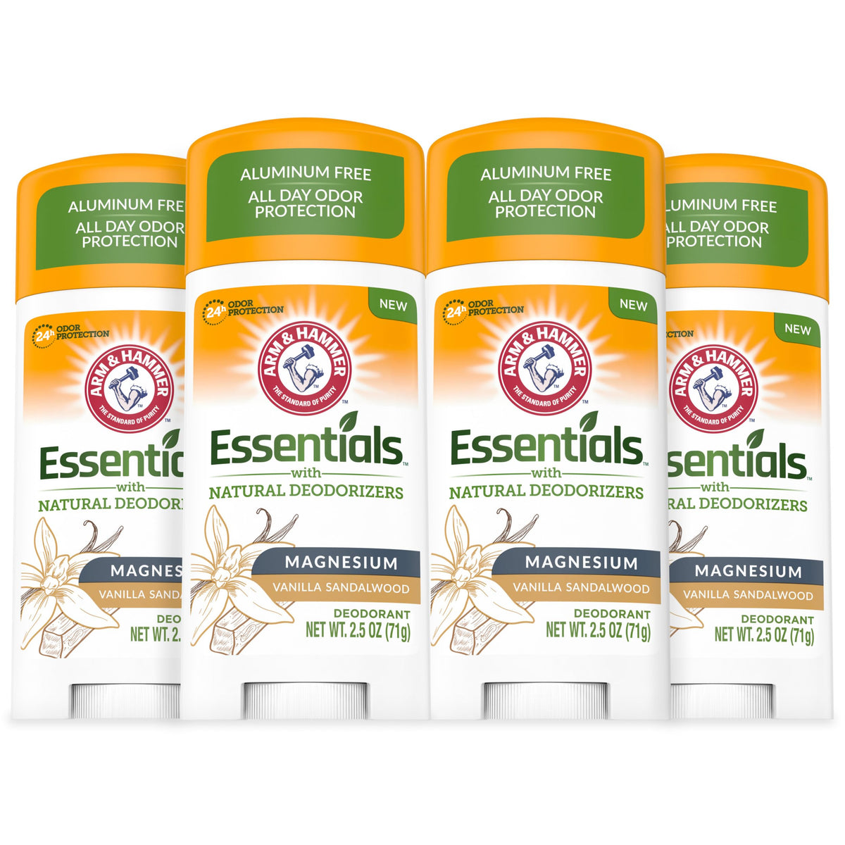 ARM & HAMMER Essentials Deodorant, Vanilla Sandalwood, 4-Pack