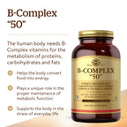 Solgar B-Complex 50", 250 Vegetable Capsules - Energy Metabolism | Cardiovascular Support, Nervous System Support - Non-GMO, Vegan, Gluten Free, Dairy Free, Kosher - 250 Servings