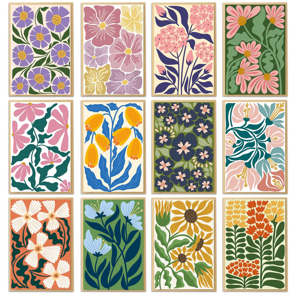 Ogeby 24 Pack Floral Greeting Card with Envelopes & Stickers, Boxed Floral Blank Note Cards Set for All Occasions, 12 Assorted Designs, 4x6 Inch, Blank Inside