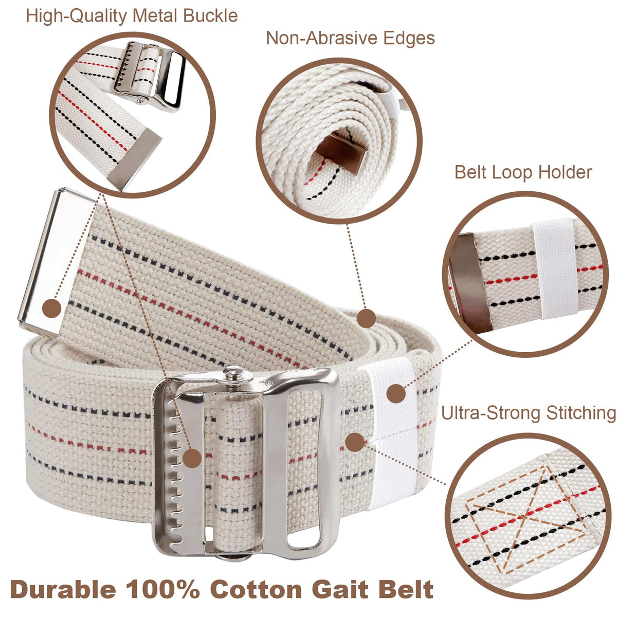 Gait Belt for Seniors 60inch - Walking Transfer Belts Gate Belts Medical for Elderly, Physical Therapy Strap Caregiver Supplies for Caregiver, Nurse, Therapist with Metal Buckle