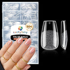 Luckyfairy Extra Short Almond Nail Tips 504pcs Soft Gel Short Nails 12 Size | Pre-Shaped Clear Press On Almond Nails, Half Matte Full Cover Short Nail Tips Acrylic, Natural Almond Shape, Nail Art DIY