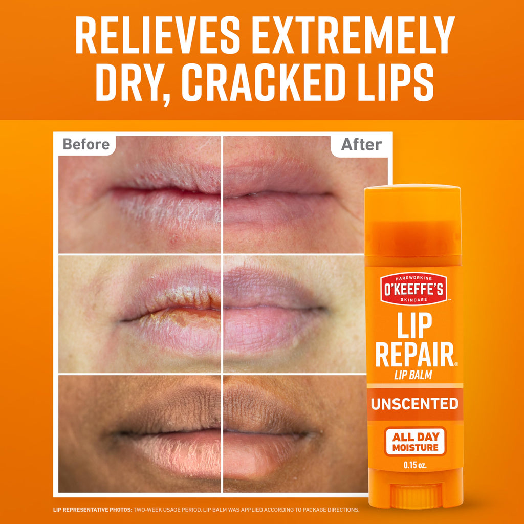 Buy now O'Keeffe's Lip Repair Unscented Lip Balm for Dry, Cracked Lips - Stick (3 Pack) - Moisturizer for Very Dry Lips at indiglob india