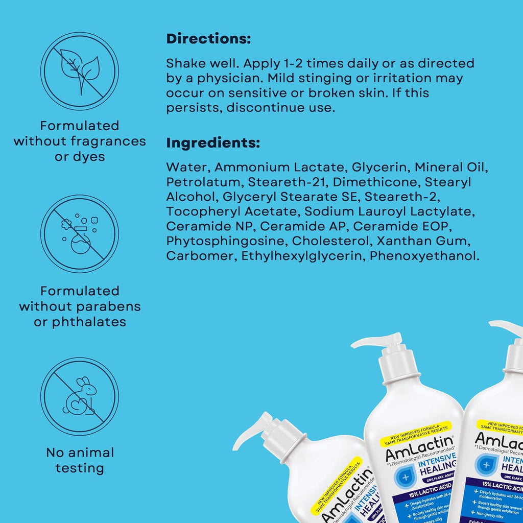 Buy now AmLactin Intensive Healing Body Lotion for Dry Skin, 14.1 oz Pump Bottle, 2-in-1 Exfoliator & Moisturizer with Ceramides & 15% Lactic Acid for Relief from Dry Skin (Packaging May Vary) at indiglob india