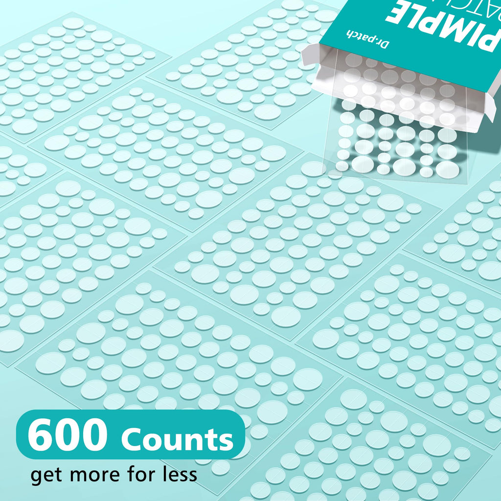 Pimple Patches for Face - 4 Size 600 Counts Acne Patches, Hydrocolloid Patches for Covering Zits and Blemishes, Spot Stickers with Salicylic Acid, Tea Tree Oil & Calendula Oil