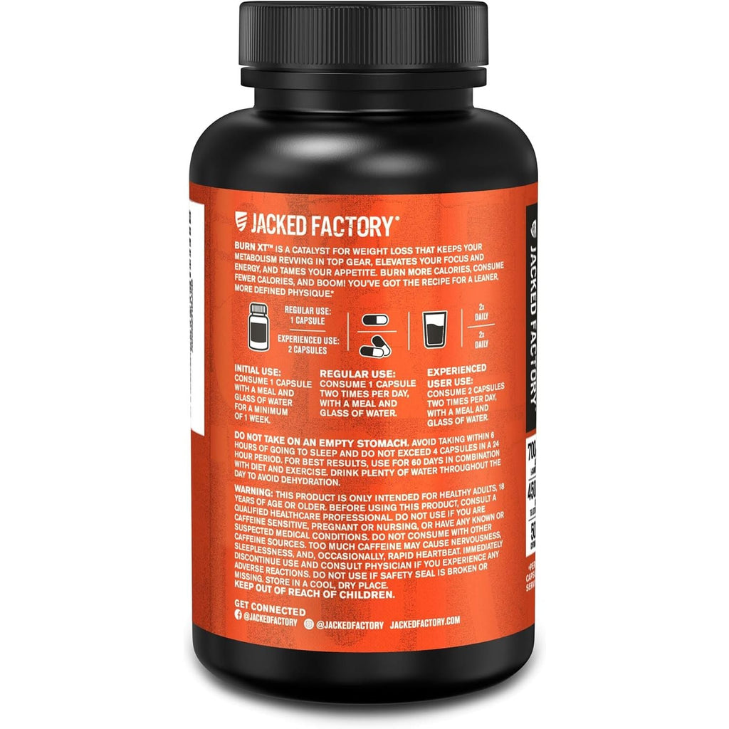 Buy now Jacked Factory Burn-XT Clinically Studied Fat Burner & Weight Loss Supplement - Appetite Suppressant & Energy Booster - with Acetyl L-Carnitine, Green Tea Extract and More - 60 Natural Diet Pills at indiglob india