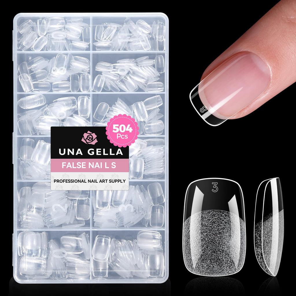 Buy now UNA GELLA Almond Gel Nail Tips, 504PCS Pre Etched Clear Fake Nails Tips Medium Almond Shape - 12 Sizes Full Cover Soft Acrylic Press On Nail Extensions No C Curve Gift for Diy at Home at indiglob india