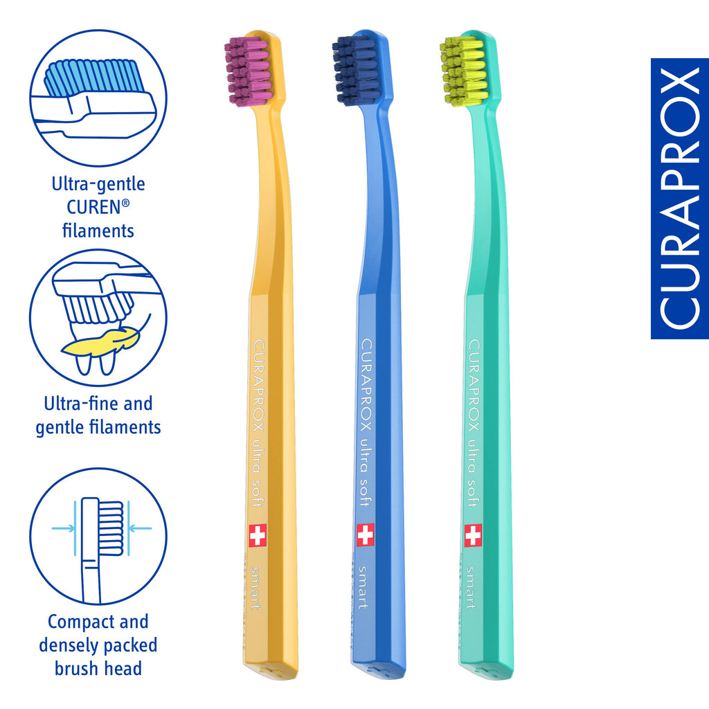 Curaprox CS Smart Toothbrush, Mixed Colors, 3-Pack, Swiss Made