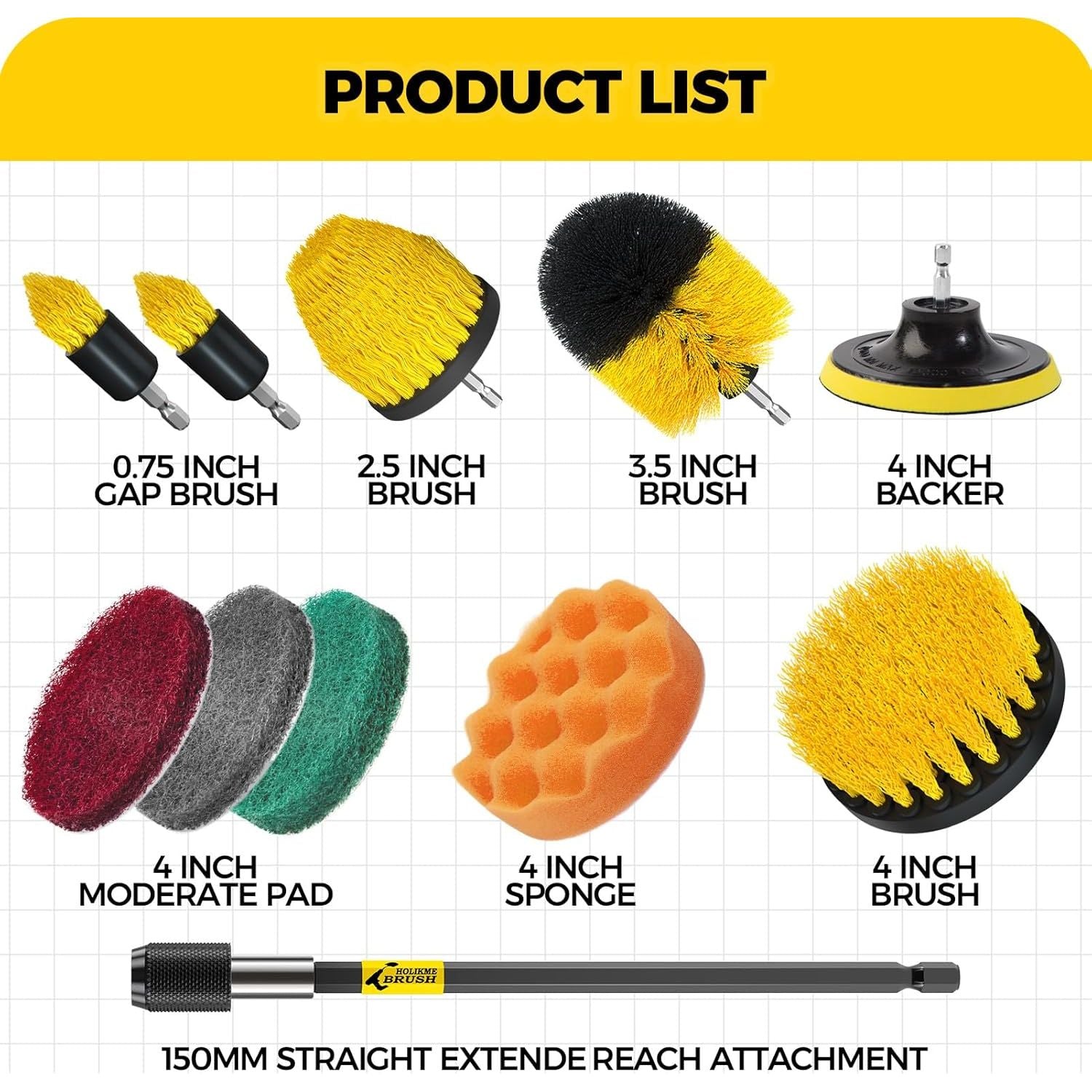 Buy now Holikme 11 Piece Drill Brush Attachment Set Scouring Pads Power Scrubber Brush Scrub Pads for Bathroom Surfaces, Floor, Tub, Shower, Grout, Tile, Corners,Cleaning Brush at indiglob india
