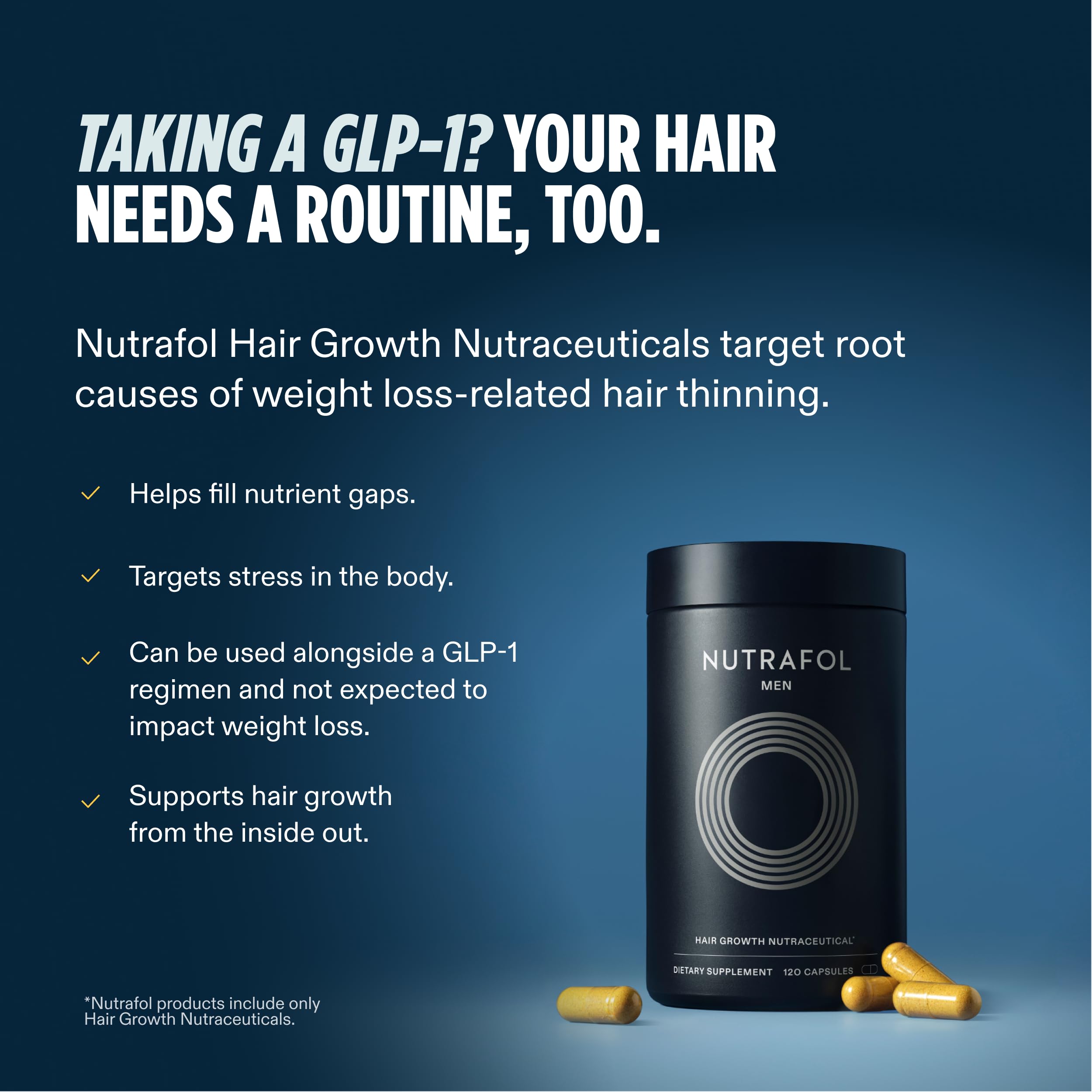 Nutrafol Men's Hair Growth Supplements, Clinically Tested for Visibly Thicker Hair and Scalp Coverage, Dermatologist Recommended - 1 Month Supply, 1 Refill Pouch