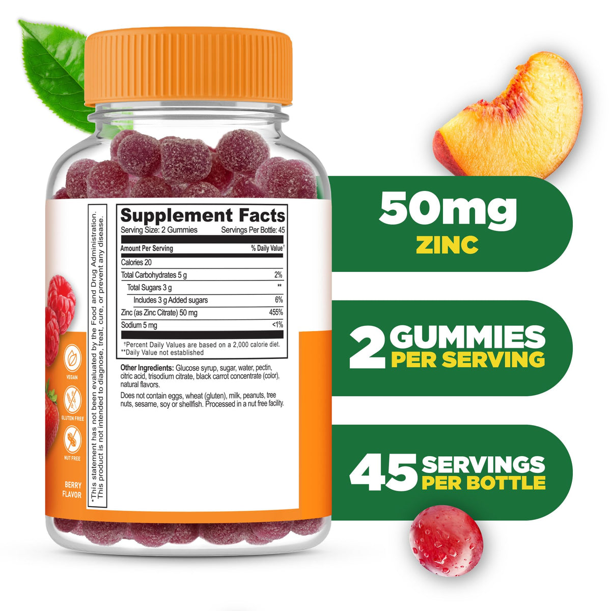 Lifeable Zinc Gummies for Women and Men, Maximum Strength 50 mg, 90 Ct