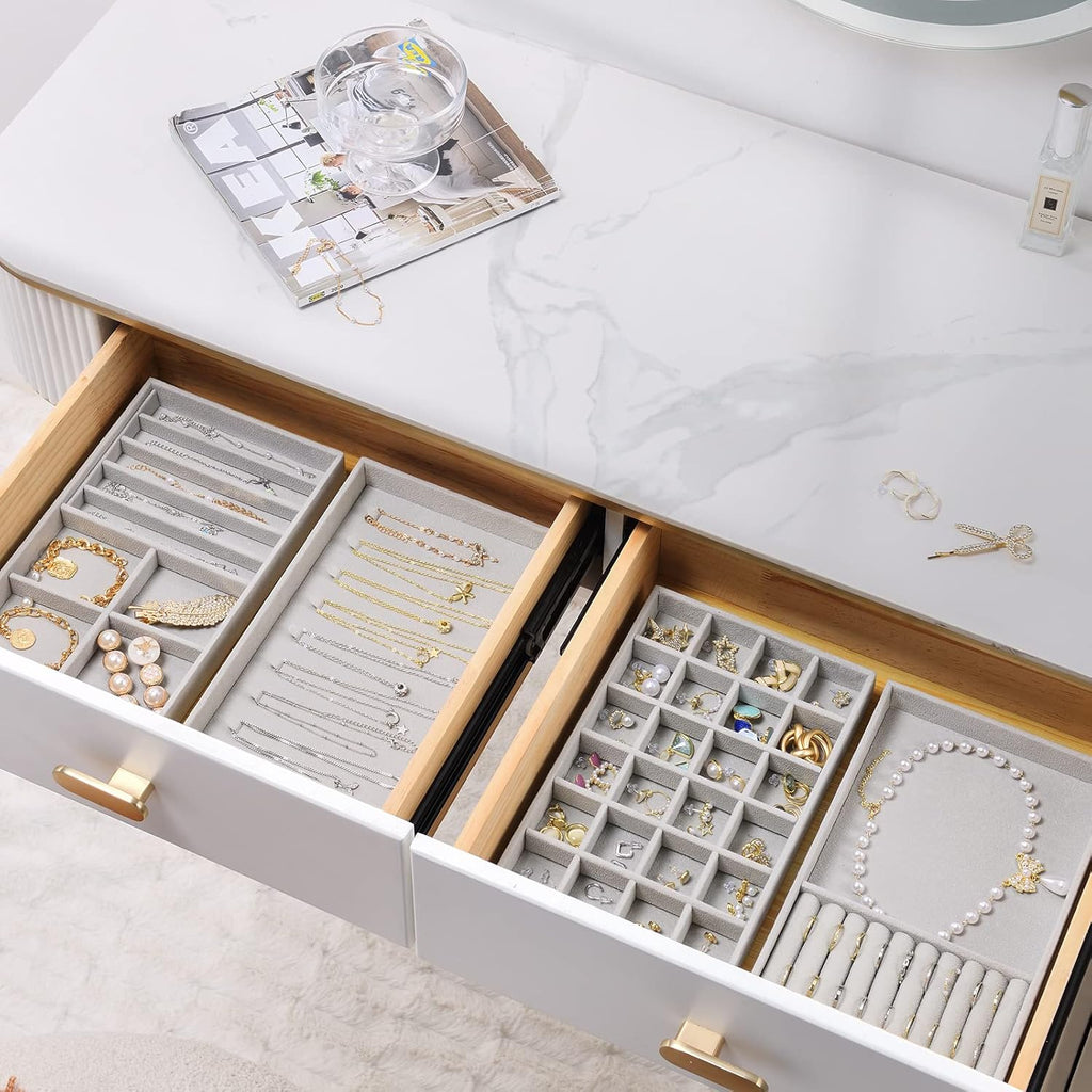 Buy now ProCase Stackable Jewelry Organizer Trays for Drawers, Jewelry Drawer Inserts Container Display Case Storage for Earring Necklace Rings Bracelet with Removable Dividers -Grey, 4 Layers at indiglob india