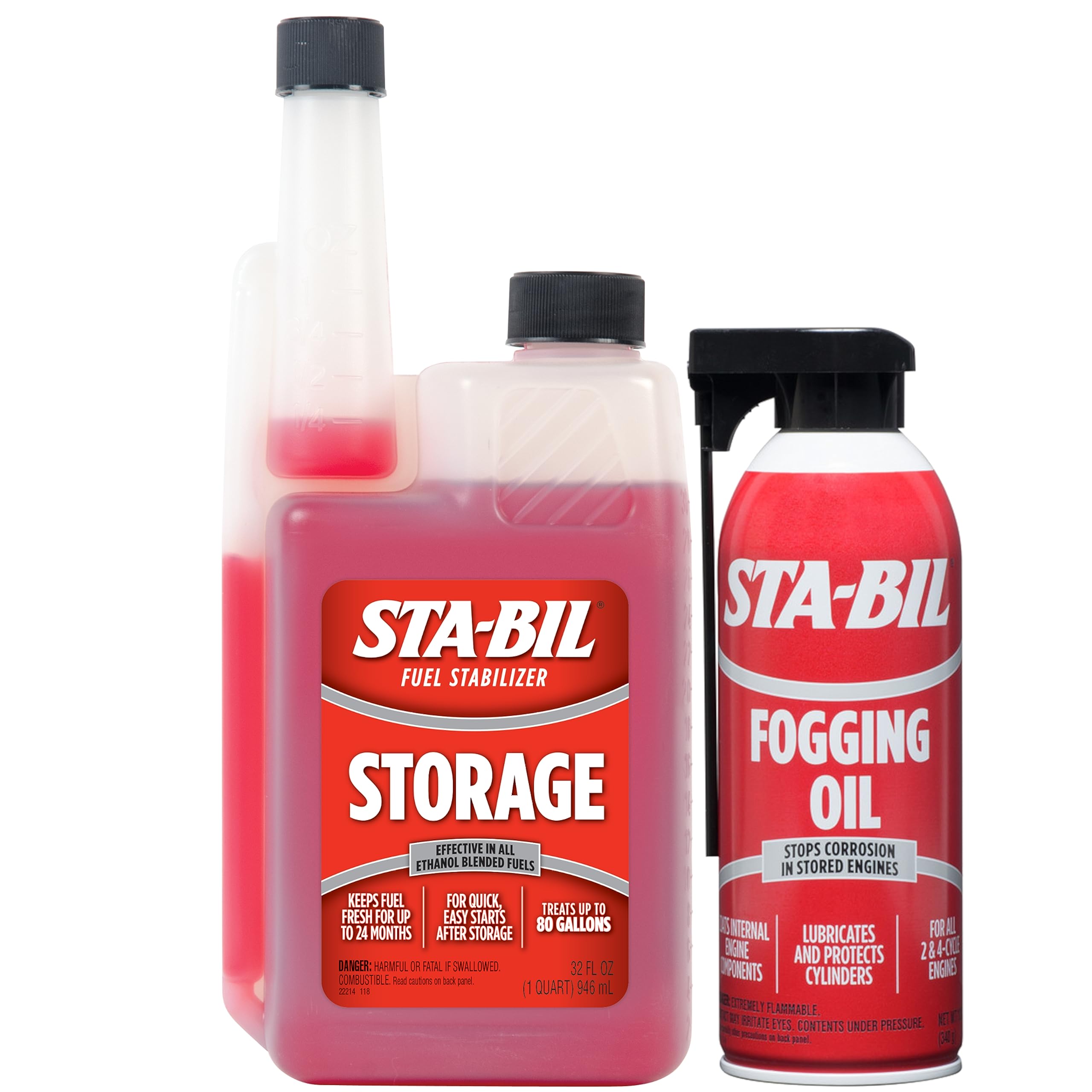 Buy now STA-BIL Storage Fuel Stabilizer | Keeps Fuel Fresh for 24 Months, Prevents Corrosion, Gasoline Treatment Additive that Protects System, Gas Stabilizer for Storage, 4 oz. 33 Fl. oz., red Single + Storage Fuel Stabilizer (32 Oz) Fogging Oil at indiglob india