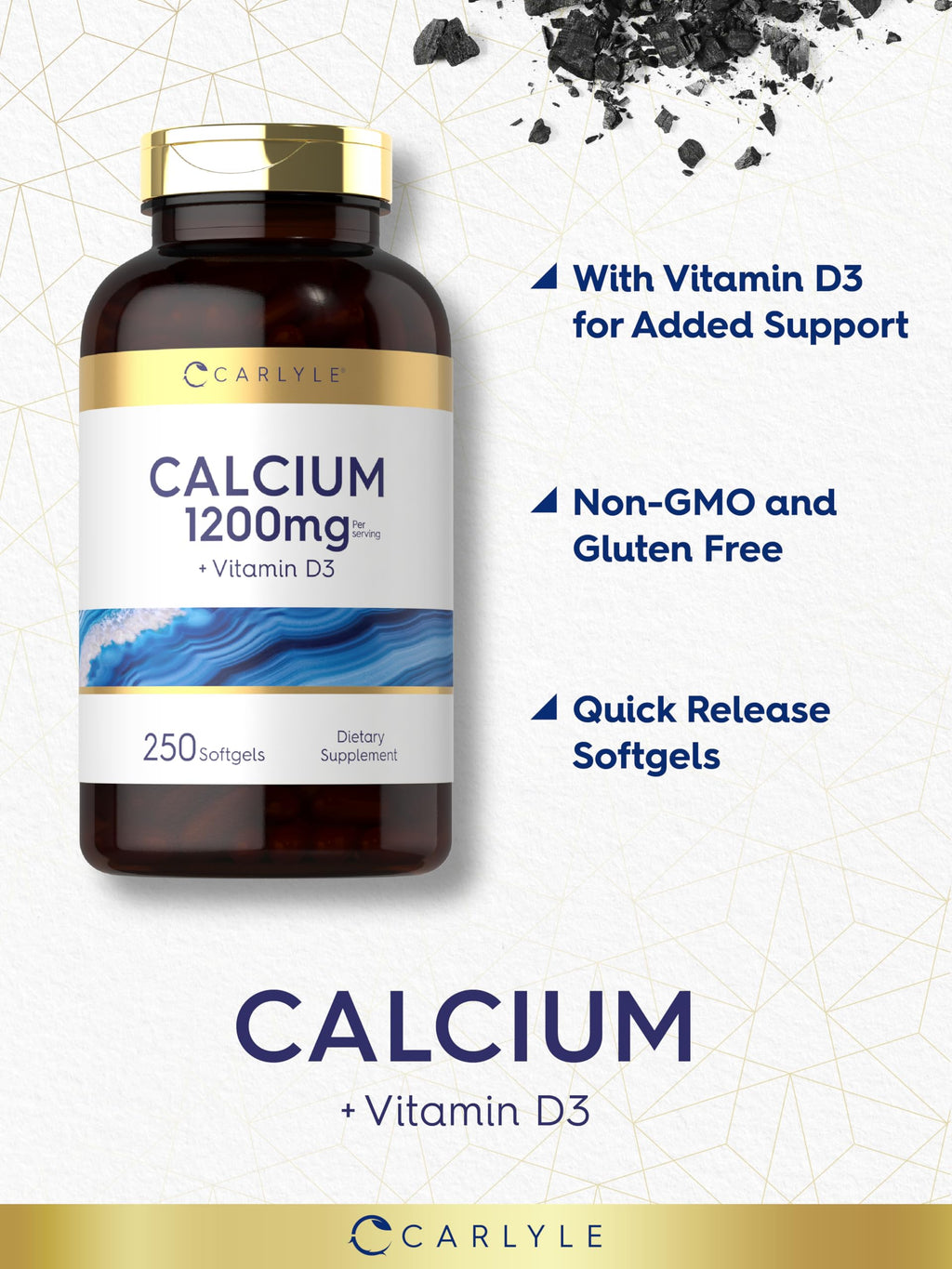 Carlyle Calcium 1200 mg with Vitamin D3 | 250 Softgels | Vitamin D3 1000 IU