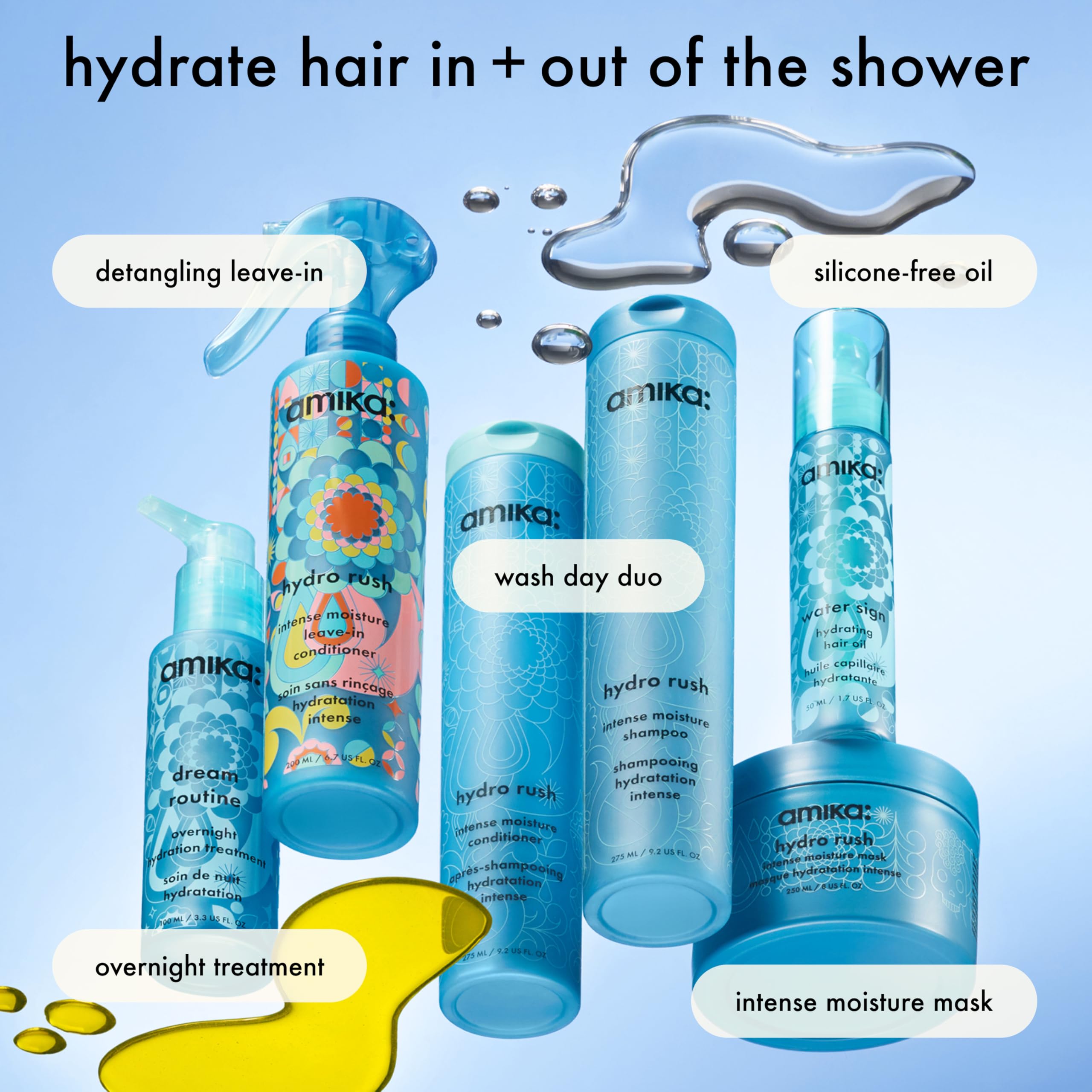 amika hydro rush intense moisture shampoo with hyaluronic acid