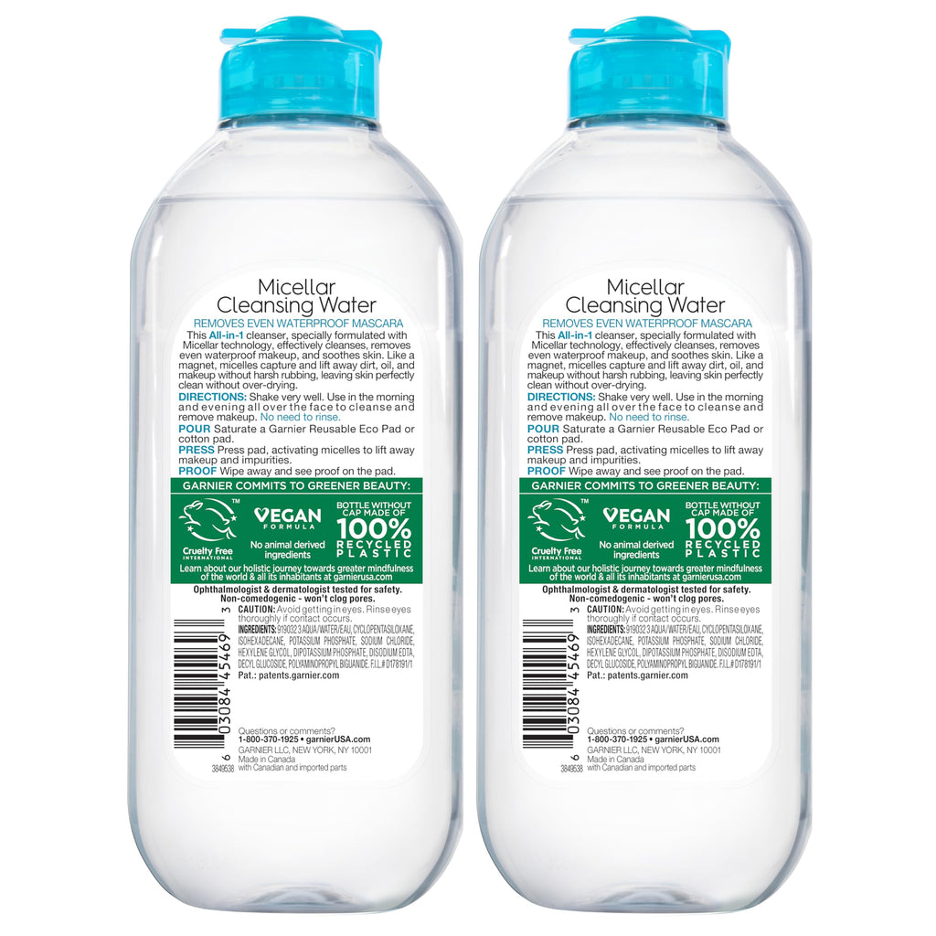 Buy now Garnier Micellar Water for Waterproof Makeup, Hydrating Facial Cleanser & Makeup Remover, Suitable for Sensitive Skin, Vegan, Cruelty Free, 13.5 Fl Oz (400mL), 2 Count at indiglob india