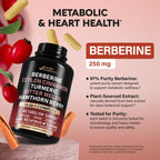 Berberine with Ceylon Cinnamon, Bitter Melon, Hawthorn & Turmeric - 60 Caps | 15in1 Supplement with ACV, Citrus Bergamot - Heart, Metabolism & Energy Support - for Men & Women - Vegan, 60-Day Supply