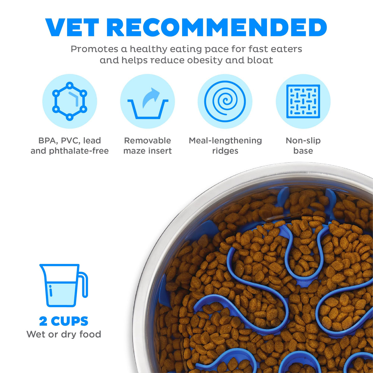 Outward Hound Fun Feeder Stainless Steel Slo Bowl for Dogs, Medium, 8.3"