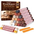 24 Colors Wood Filler Sticks, Furniture Repair Wax Crayons, Wood Floor Scratch Repair Crayon for Scratches, Scuffs, Cracks, Nail Holes & Stains on Wood Floors, Cabinets, Tables and Doors