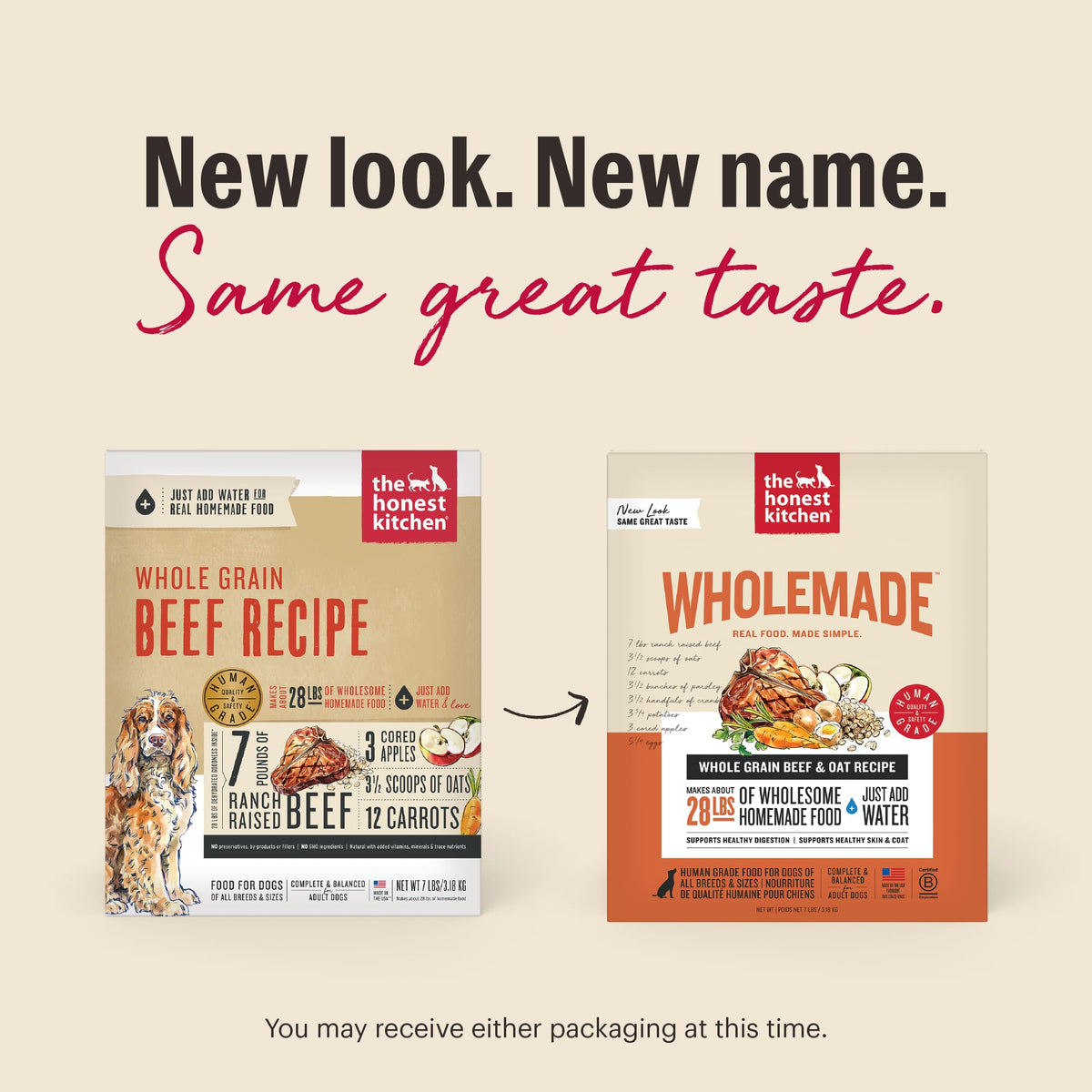 The Honest Kitchen Wholemade Whole Grain Beef Recipe, Human Grade Dehydrated Dog Food, Just Add Water, Supports Digestion, Skin & Coat, Topper for Dry or Wet Dog Food, 10 lb Box Makes 40 lbs