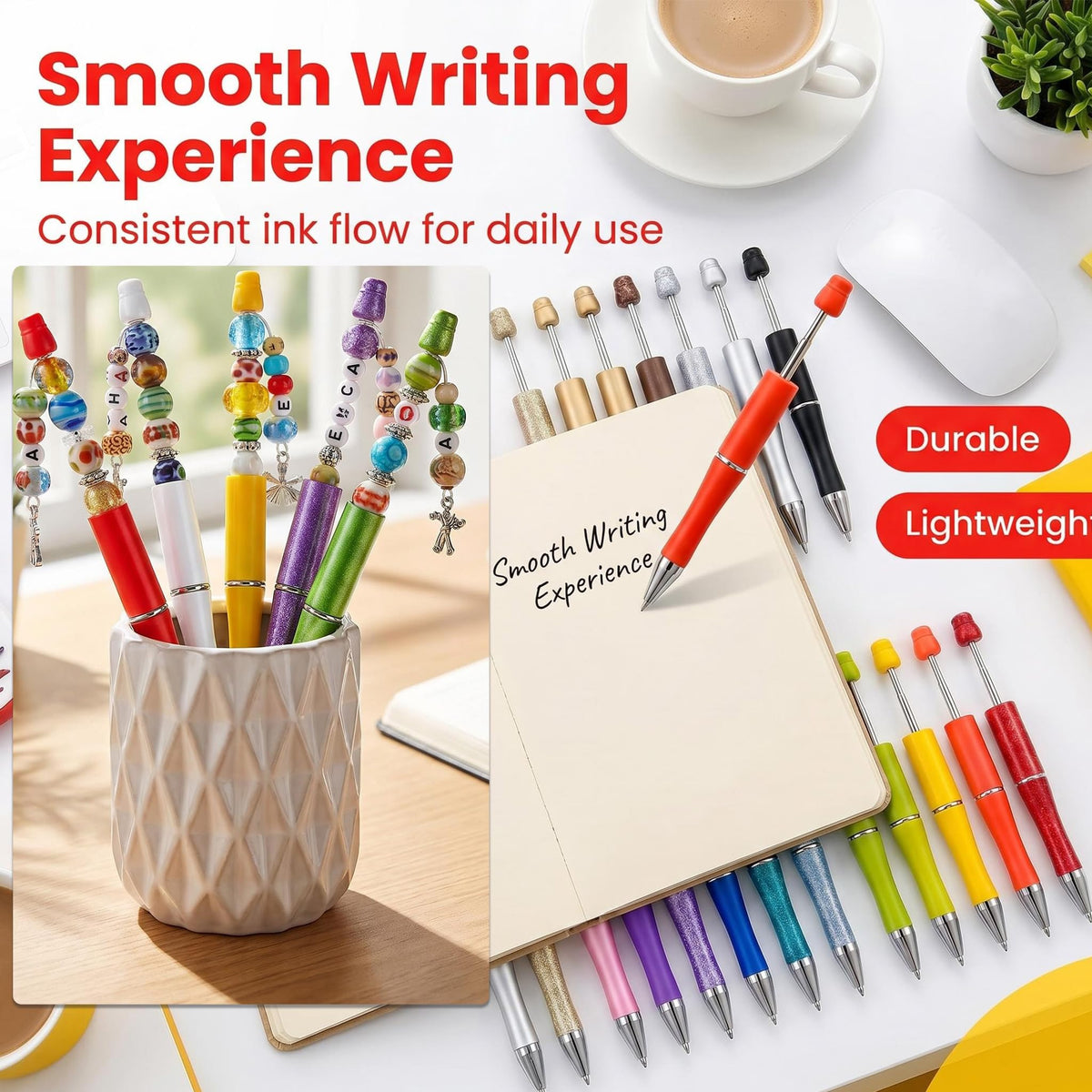 30Pcs Multicolor Beadable Pens Bulk – DIY Customizable Pen Set for Crafting, Smooth Writing Beaded Pens for School, Office, Teacher Appreciation & Creative Gifts